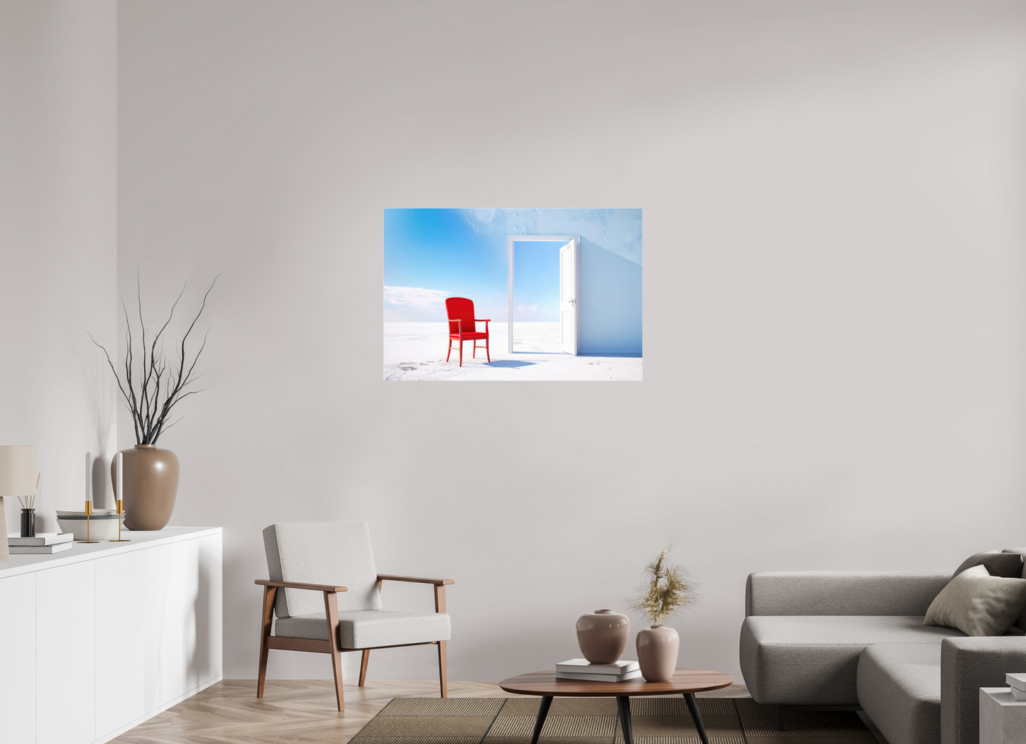 105 x 70 cm, Acrylglas glänzend standard Blick durch die Tür surreal-02—Wandkunst, Fine Art Print, Leinwand, Acryldruck, Alu-Dibond