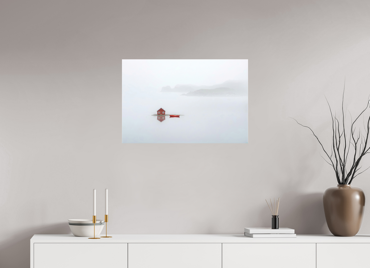 75 x 50 cm, Fine Art Pigmentdruck hinter Acrylglas Im Küstennebel ein Zuhause--Wandkunst, Fine Art Print, Leinwand, Acryldruck, Alu-Dibond