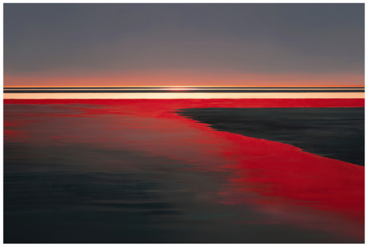 Main image Roter Spiegel des Watts, Abstraktes, surreales Wandbild zeigt die Magie des Wattenmeeres
