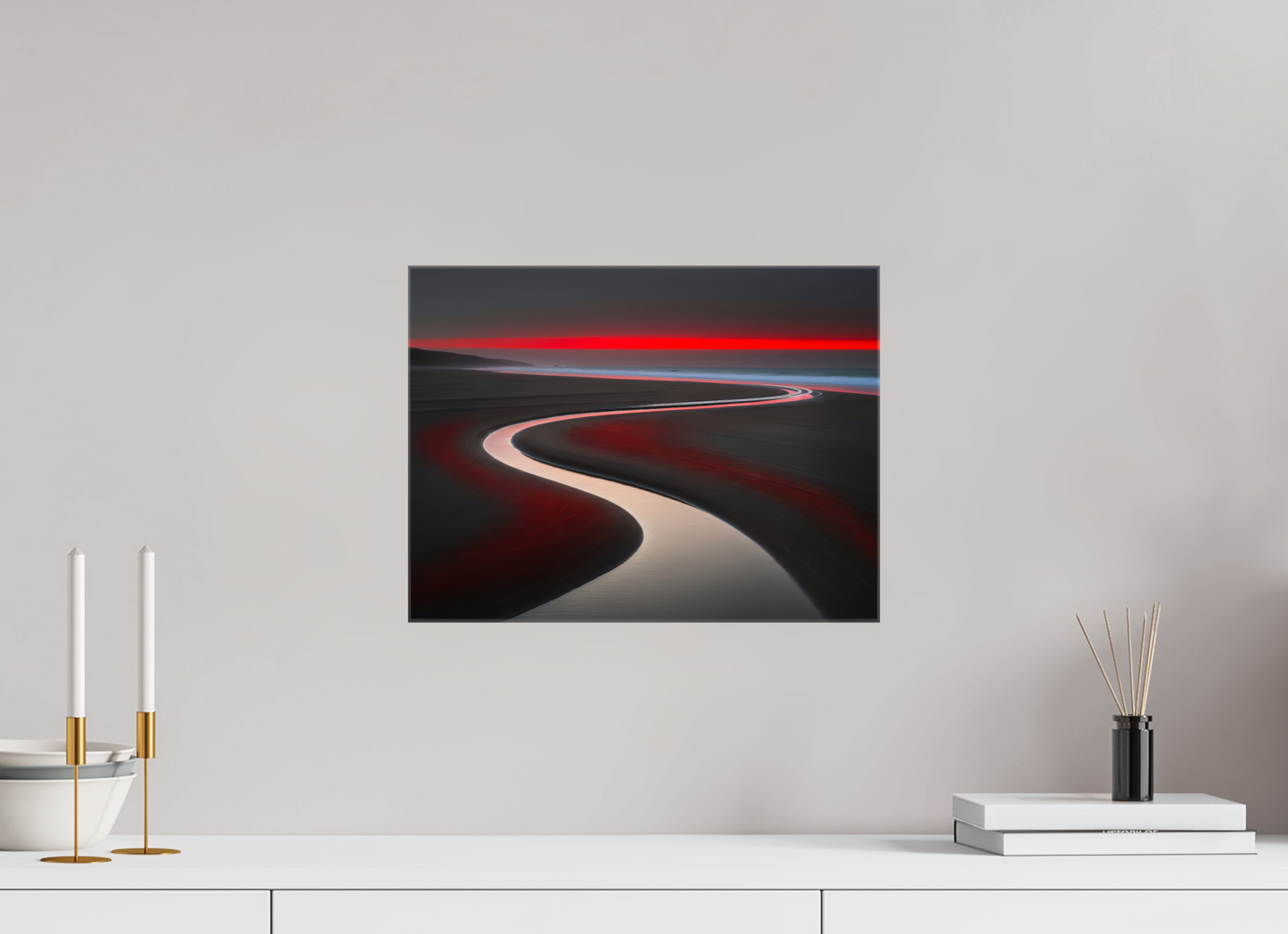 40 x 30 cm, Leinwand glänzend Wattenmeer - die Linie des Lichts—Wandkunst, Fine Art Print, Leinwand, Acryldruck, Alu-Dibond