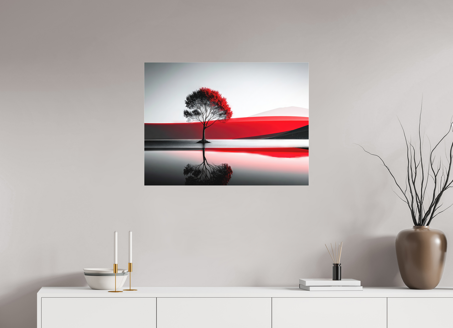 80 x 60 cm, Fine Art Pigmentdruck hinter Acrylglas Baum am Ufer surreal-01—Wandkunst, Fine Art Print, Leinwand, Acryldruck, Alu-Dibond