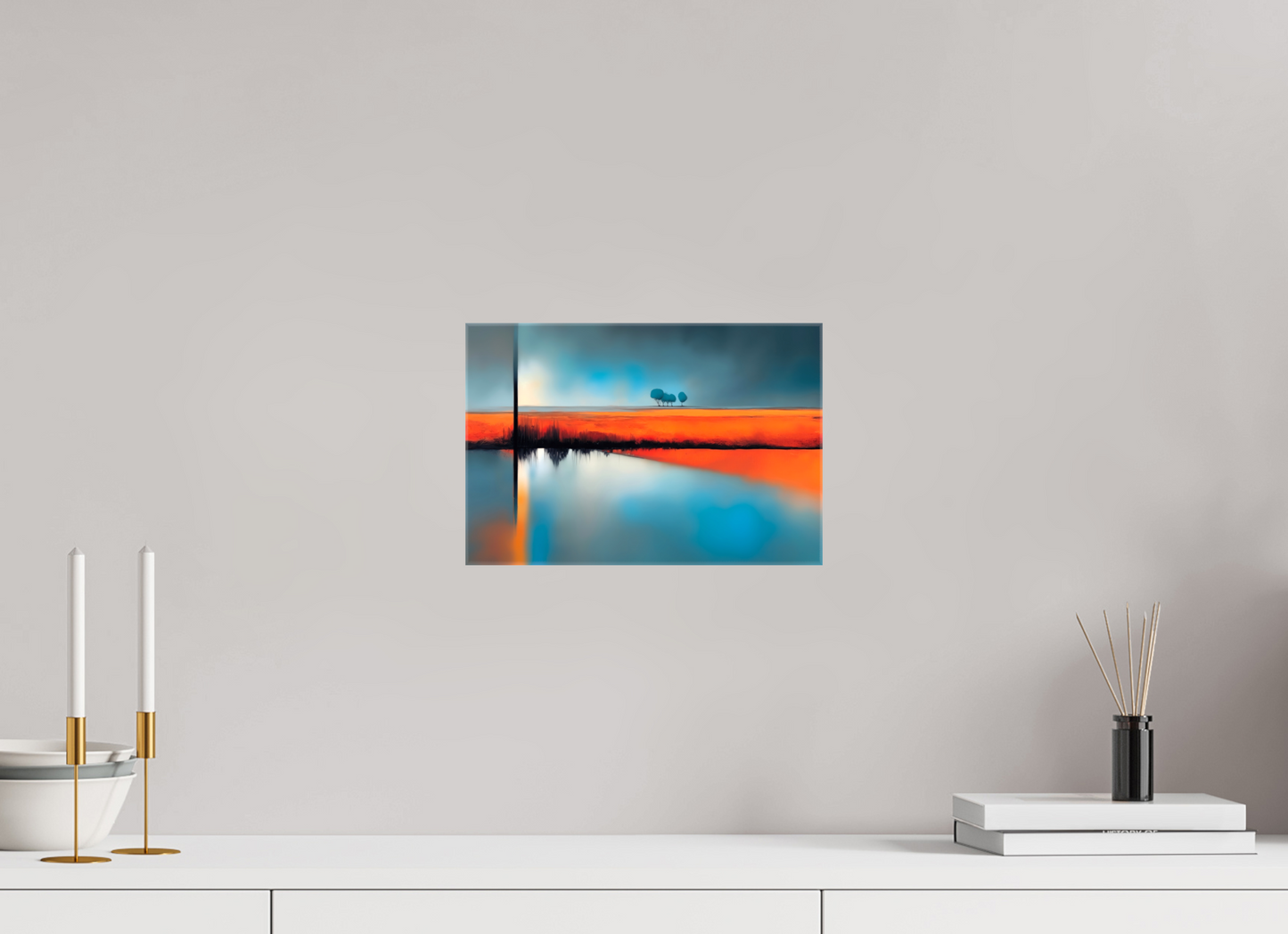 30 x 20 cm, Leinwand glänzend Blauer Halt am roten Ufer