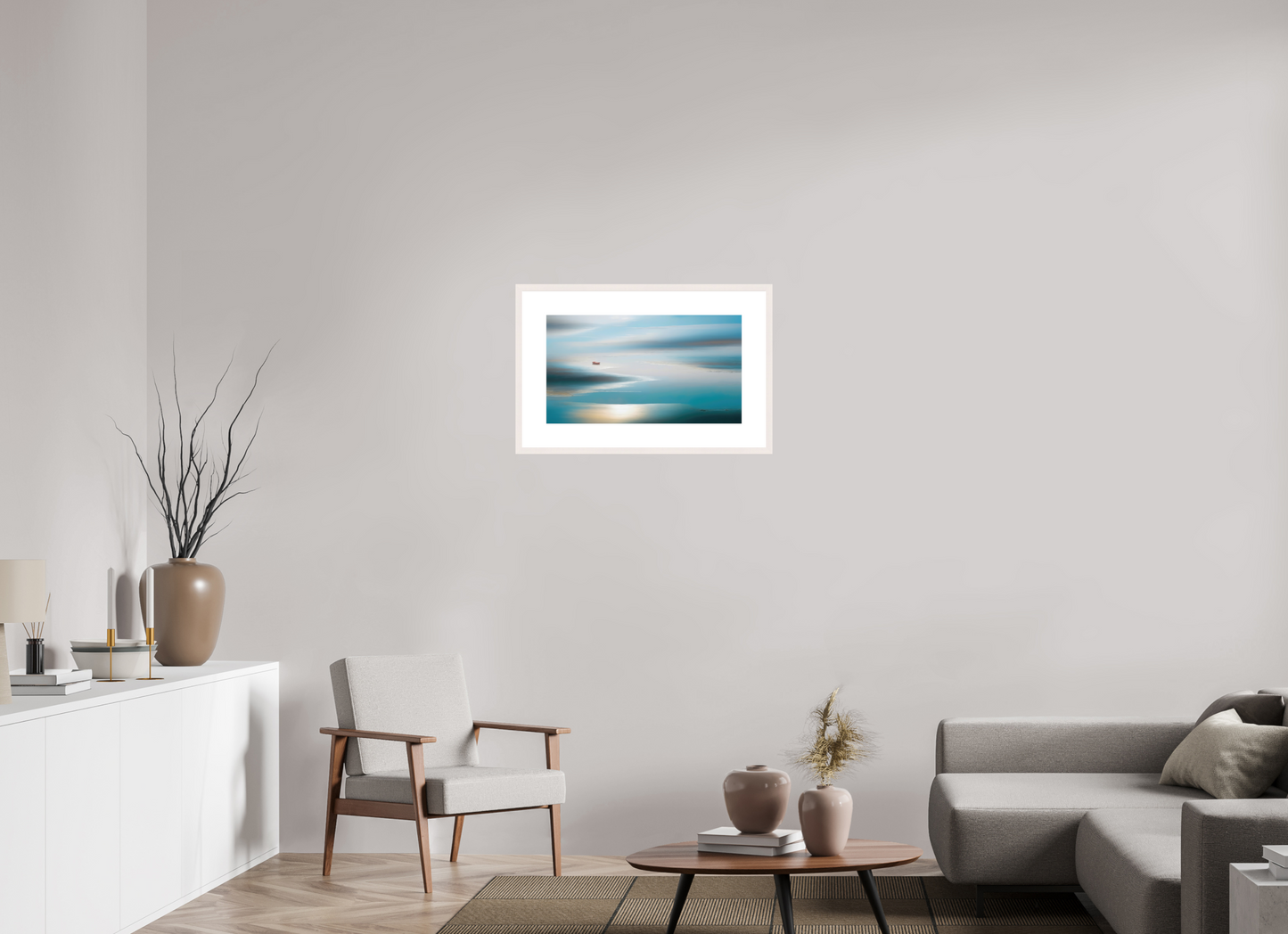 64 x 36 cm, Fine Art Print gerahmt Boot im Wattenmeer-06