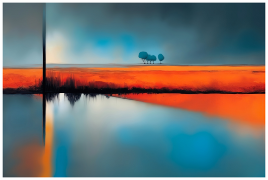 Main image Blauer Halt am roten Ufer—Wandkunst, Fine Art Print, Leinwand, Acryldruck, Alu-Dibond