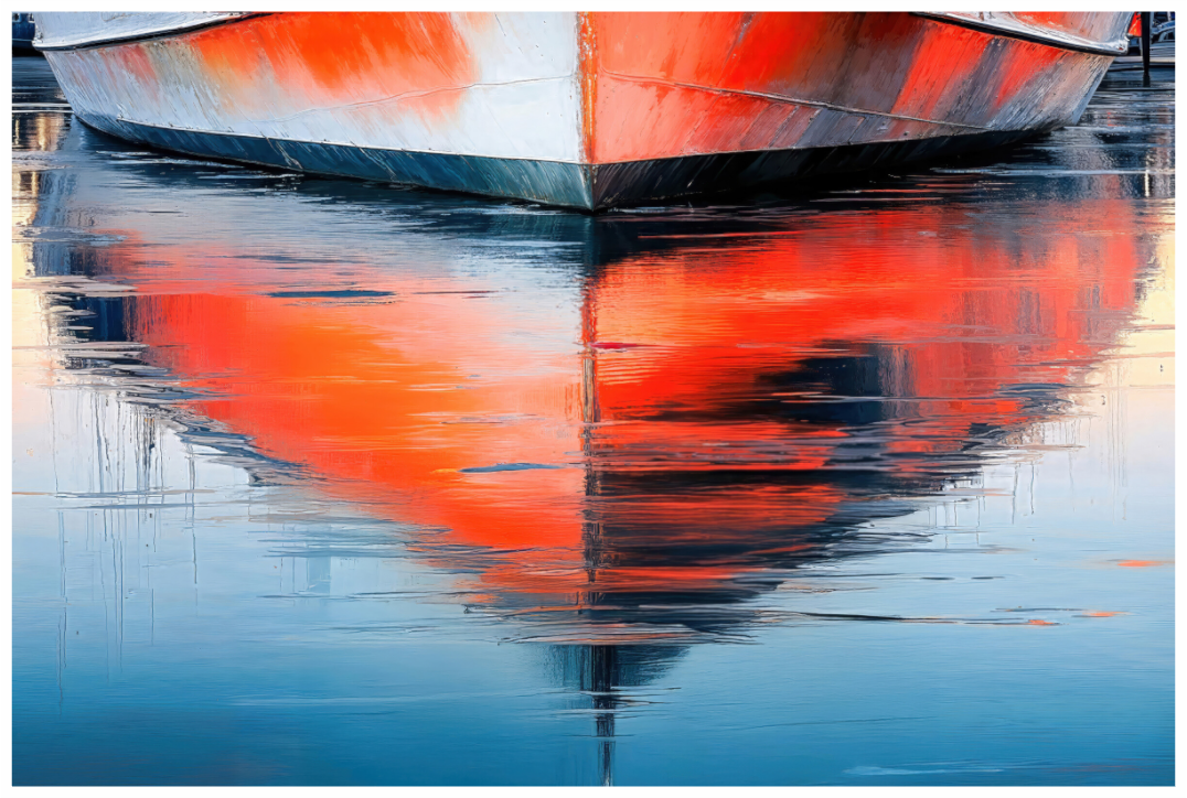 Main image Wasserspiegelung Bootsrumpf-01—Wandkunst, Fine Art Print, Leinwand, Acryldruck, Alu-Dibond