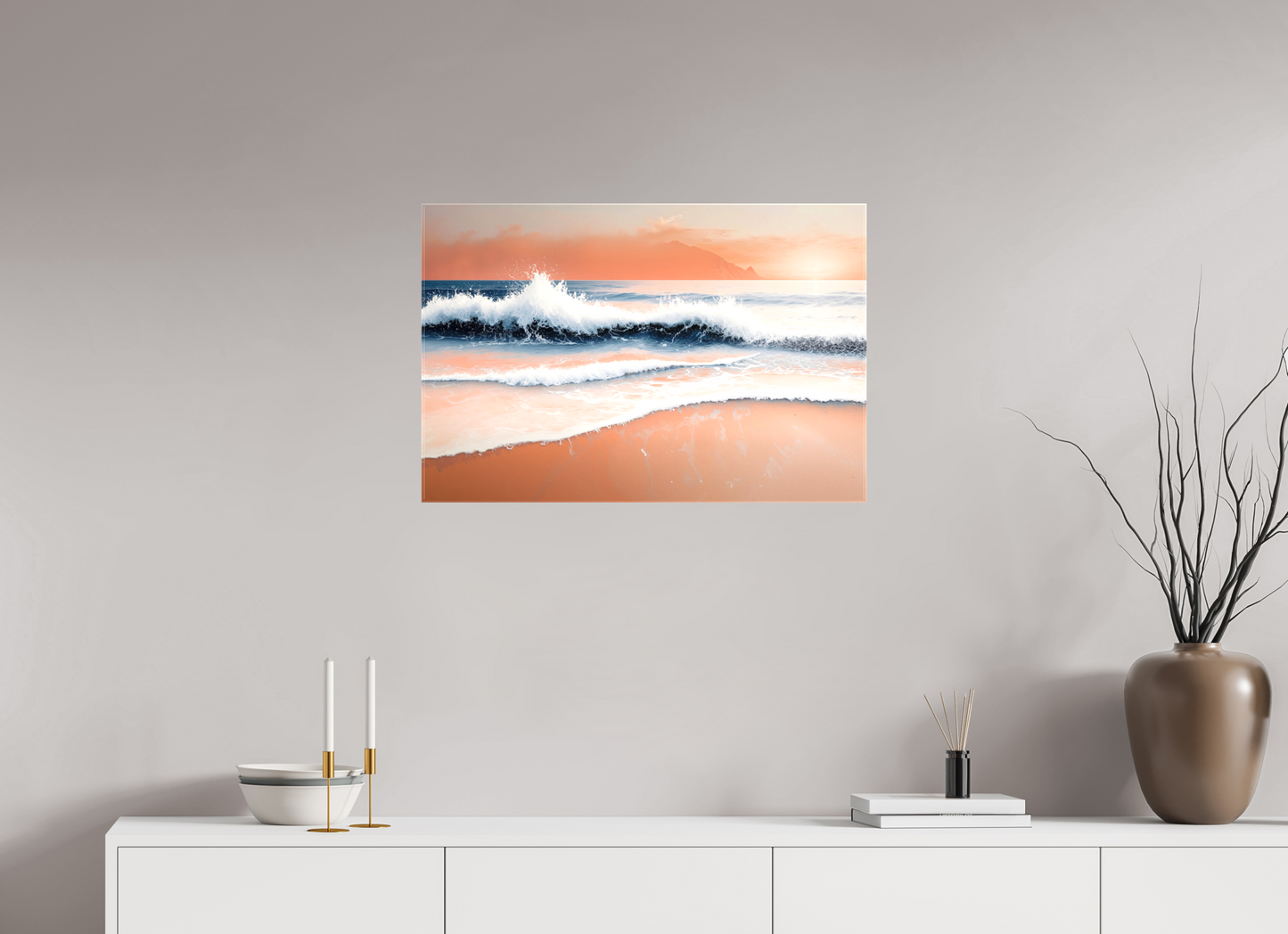 75 x 50 cm, Leinwand glänzend Brandung in Pastell—Wandkunst, Fine Art Print, Leinwand, Acryldruck, Alu-Dibond