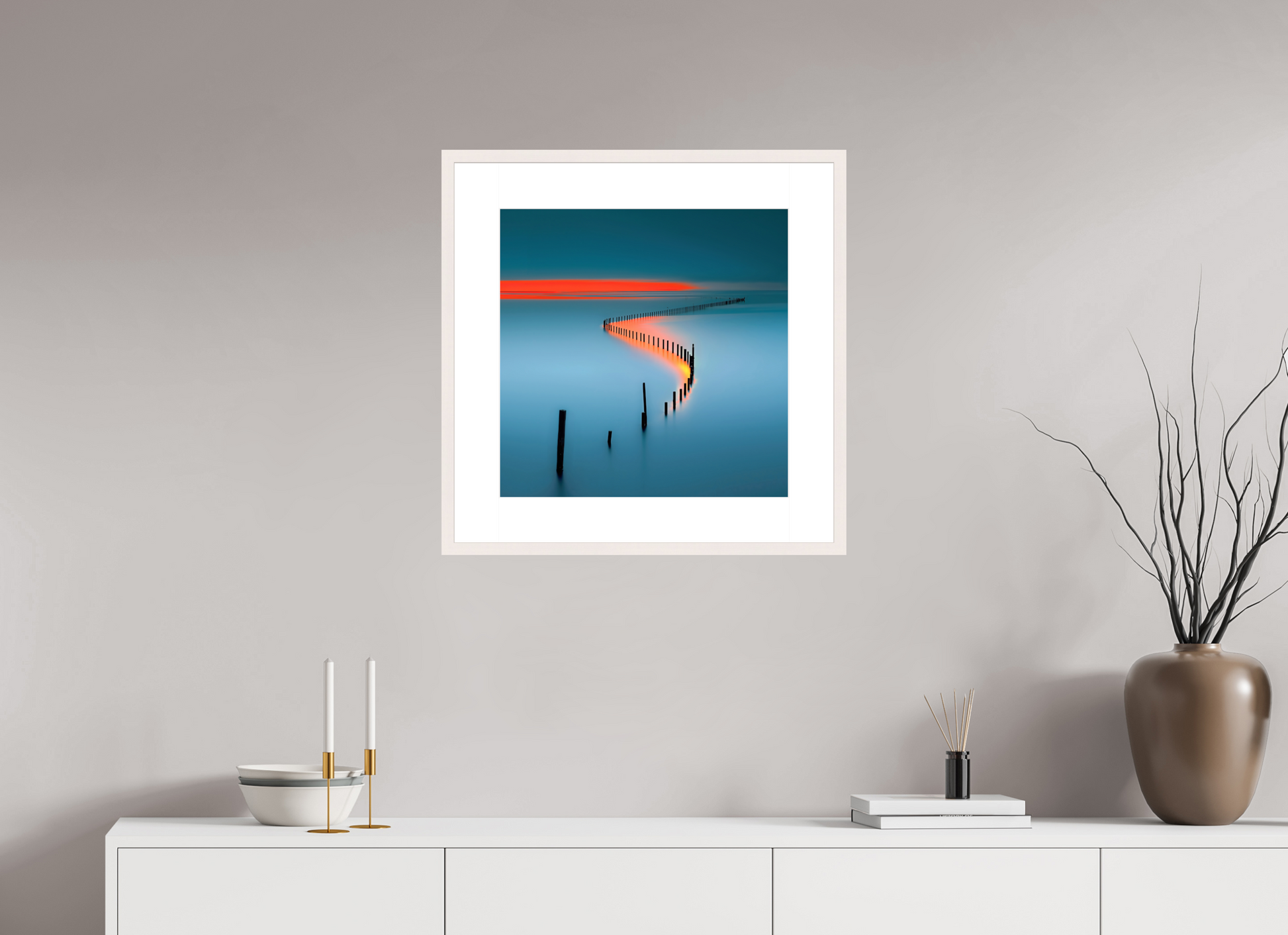 50 x 50 cm, Fine Art Print gerahmt Lichtweg im Watt