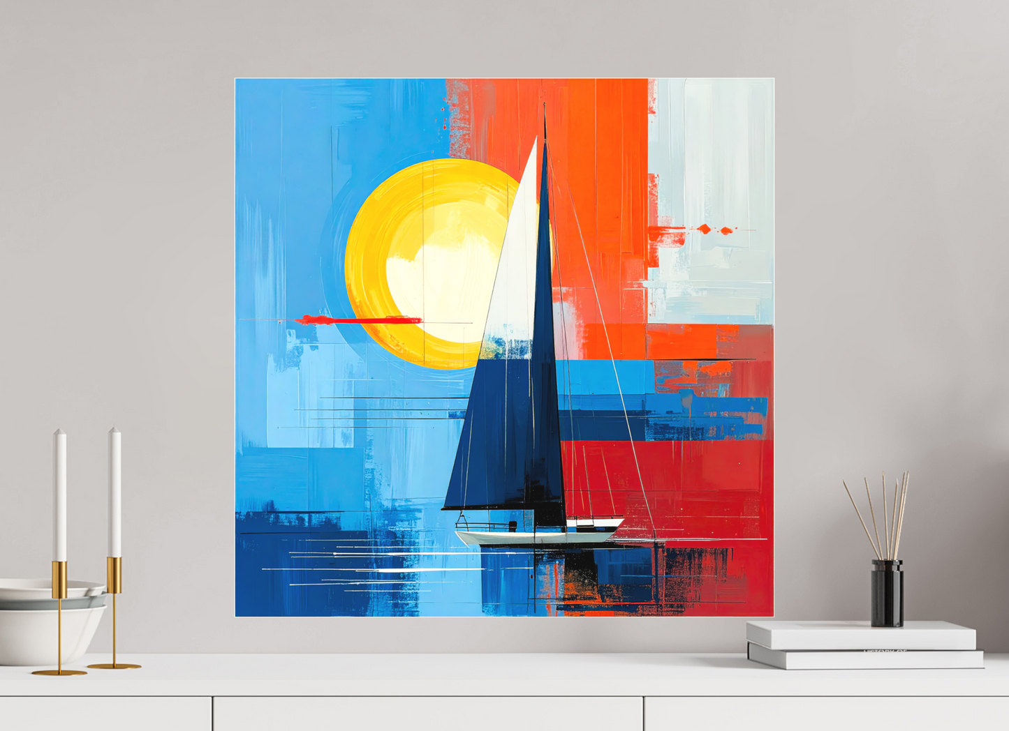 60 x 60 cm, Fine Art Pigmentdruck hinter Acrylglas Segelboot-Kunst – Licht, Farbe und Bewegung—Wandkunst, Fine Art Print, Leinwand, Acryldruck, Alu-Dibond