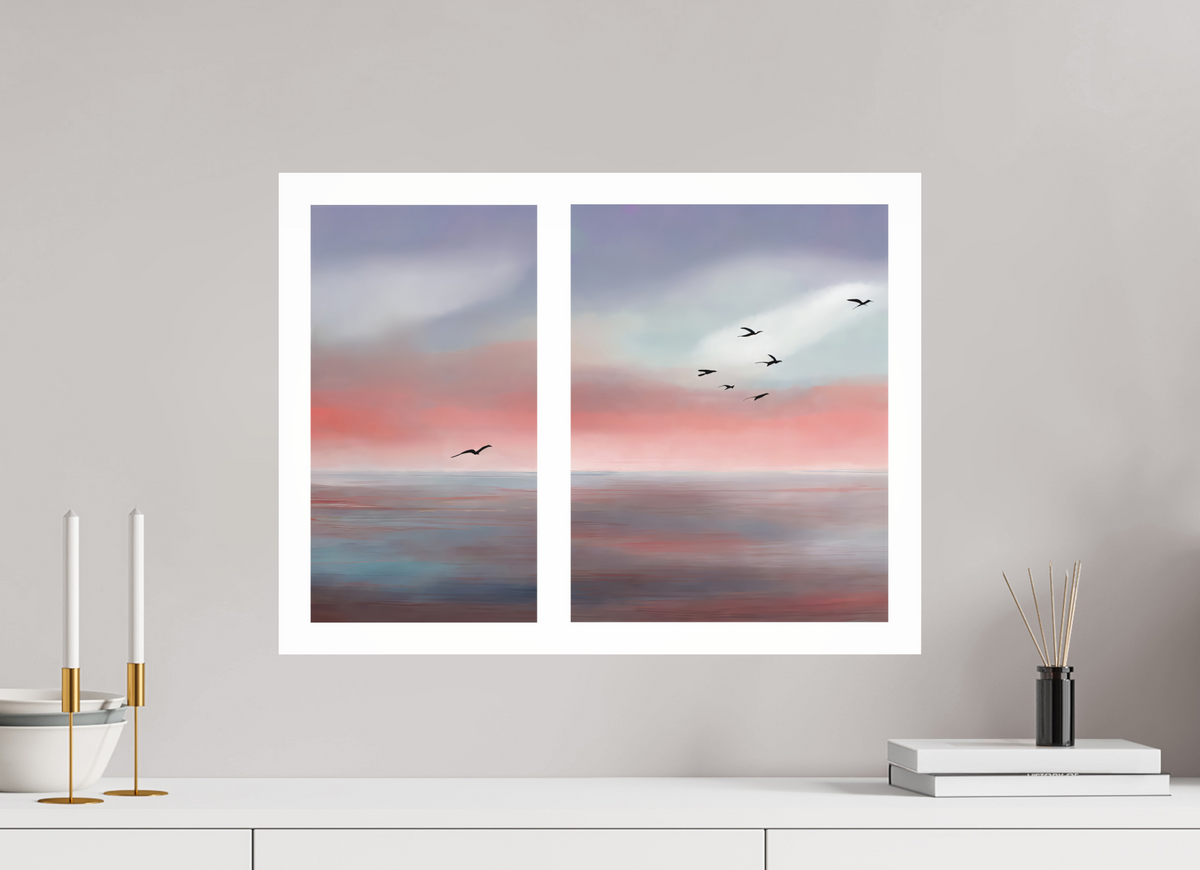 60 x 45 cm, Acrylglas glänzend standard Diptychon Vögel an der Küste-01