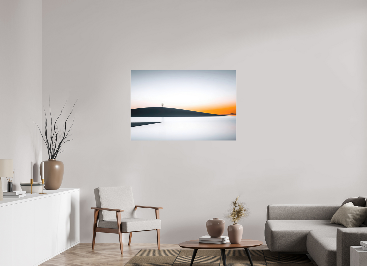 120 x 80 cm, Fine Art Pigmentdruck hinter Acrylglas Einsamer Baum im Abendlicht—Wandkunst, Fine Art Print, Leinwand, Acryldruck, Alu-Dibond