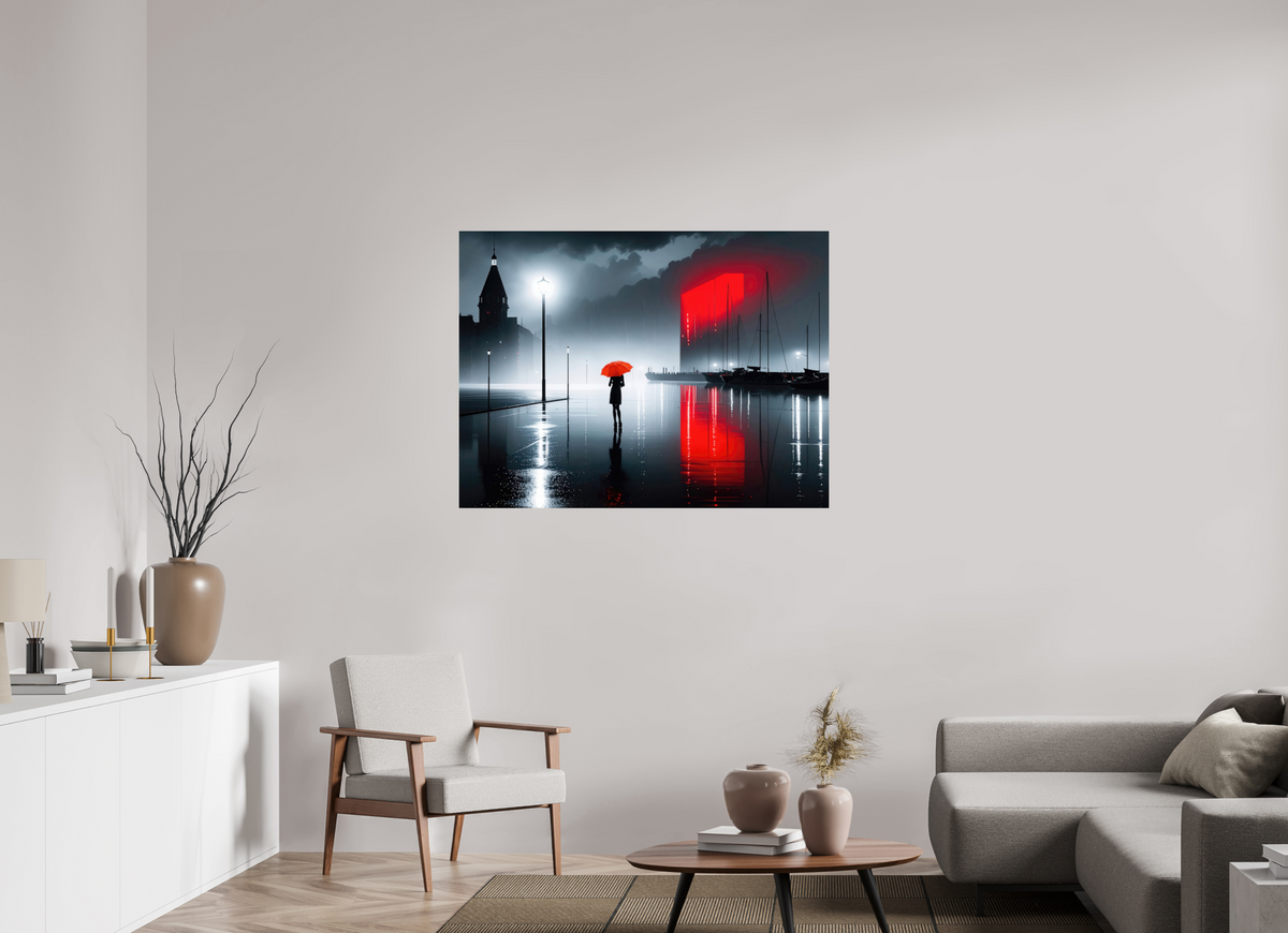 120 x 90 cm, Fine Art Print gerahmt Frau am Seglerhafen bei Nacht-01