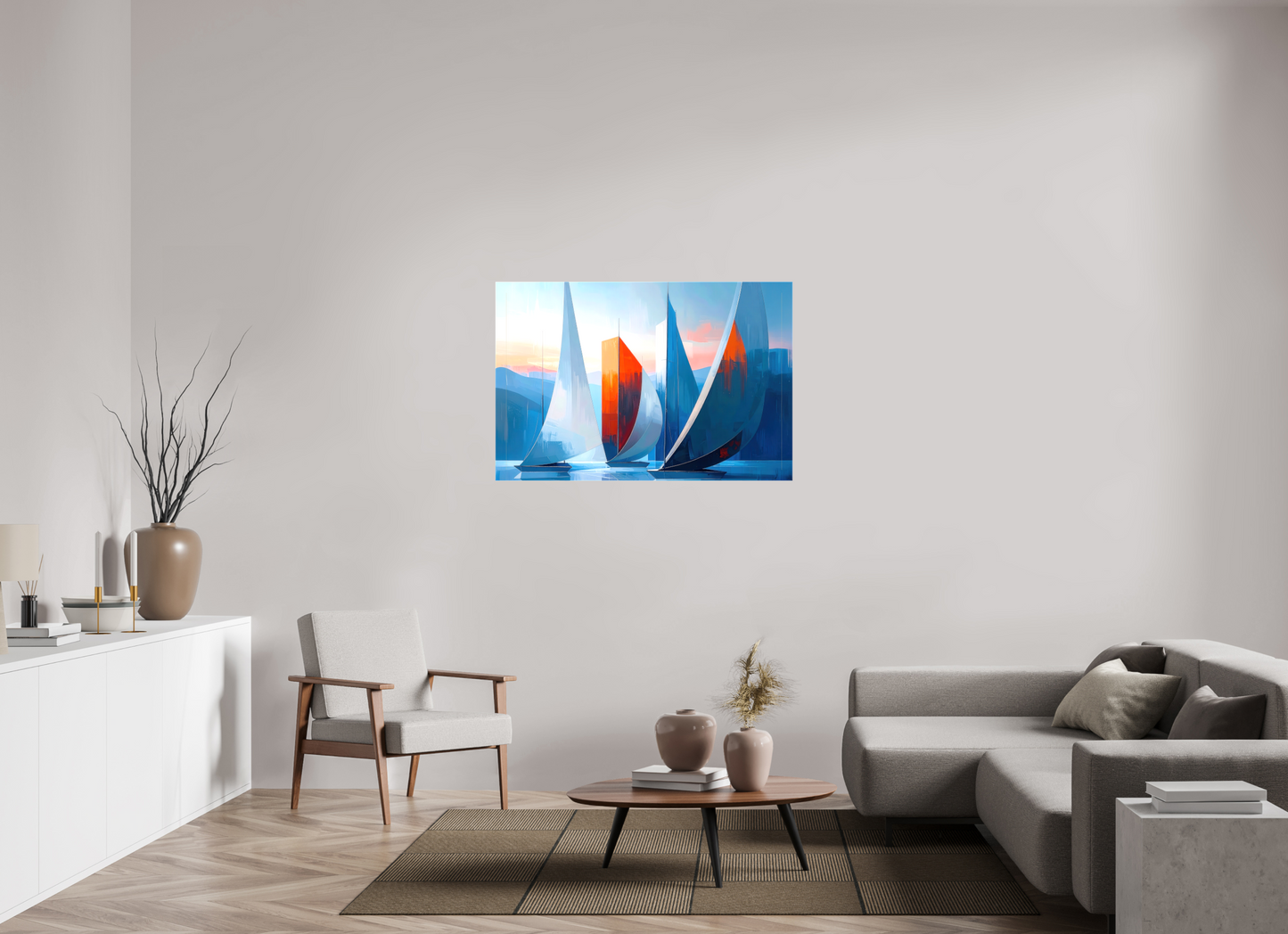 120 x 80 cm, Leinwand glänzend Segelboote abstrakt-15-32—Wandkunst, Fine Art Print, Leinwand, Acryldruck, Alu-Dibond