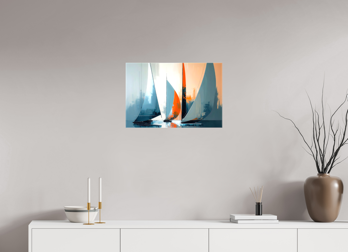 60 x 40 cm, Leinwand glänzend Segelboote abstrakt-14-32—Wandkunst, Fine Art Print, Leinwand, Acryldruck, Alu-Dibond