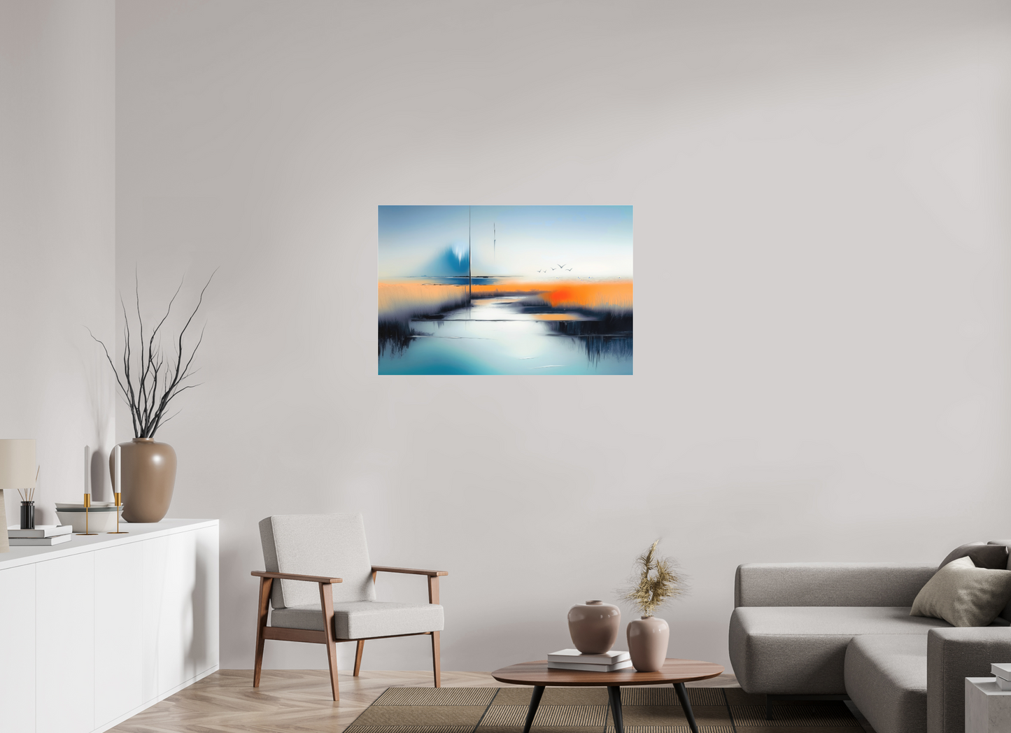 105 x 70 cm, Fine Art Pigmentdruck hinter Acrylglas Salzwiese im schwebenden Licht—Wandkunst, Fine Art Print, Leinwand, Acryldruck, Alu-Dibond