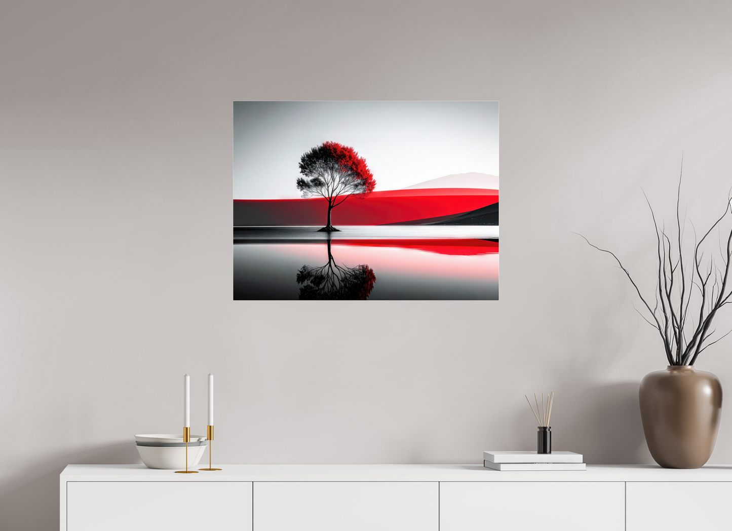 80 x 60 cm, Acrylglas glänzend standard Baum am Ufer surreal-01—Wandkunst, Fine Art Print, Leinwand, Acryldruck, Alu-Dibond
