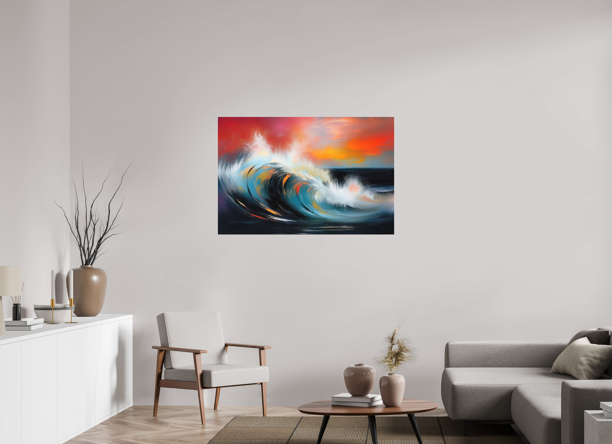 120 x 80 cm, Fine Art Pigmentdruck hinter Acrylglas Glühende Brandung—Wandkunst, Fine Art Print, Leinwand, Acryldruck, Alu-Dibond