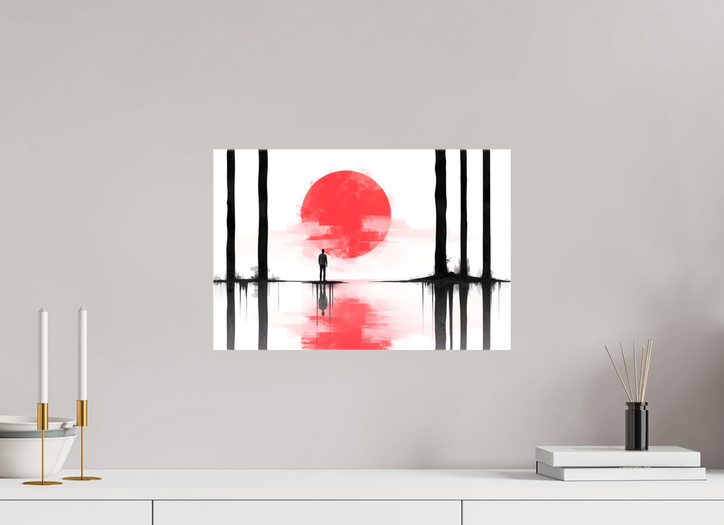 45 x 30 cm, Leinwand glänzend Rote Sonne, Stille Küste