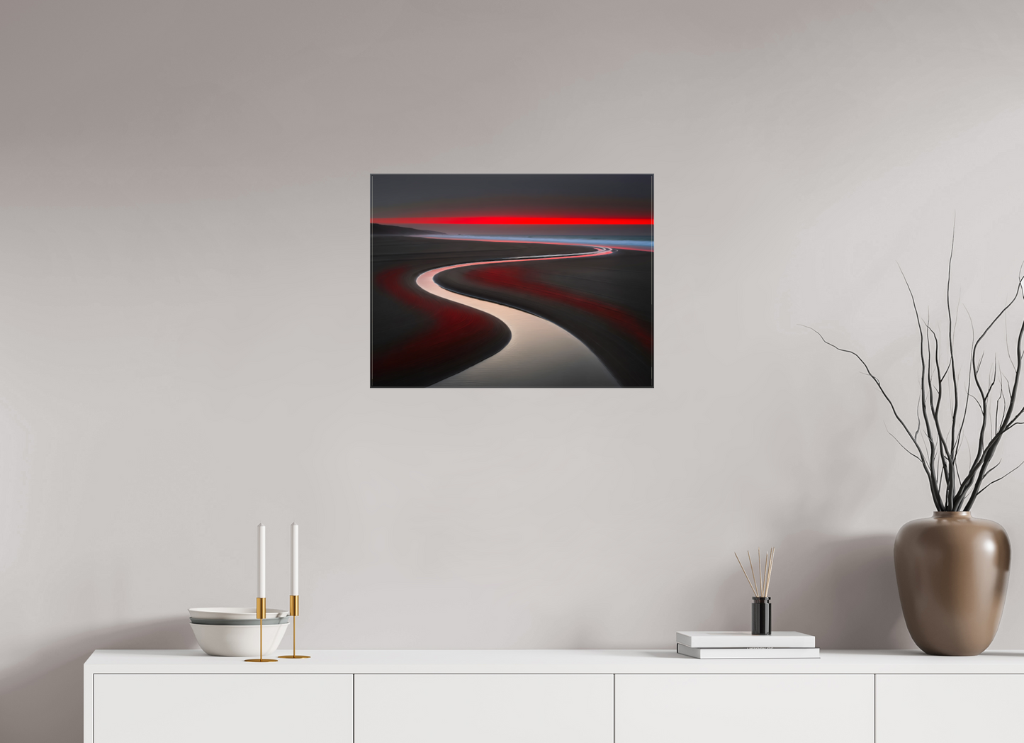 60 x 45 cm, Leinwand glänzend Wattenmeer - die Linie des Lichts—Wandkunst, Fine Art Print, Leinwand, Acryldruck, Alu-Dibond