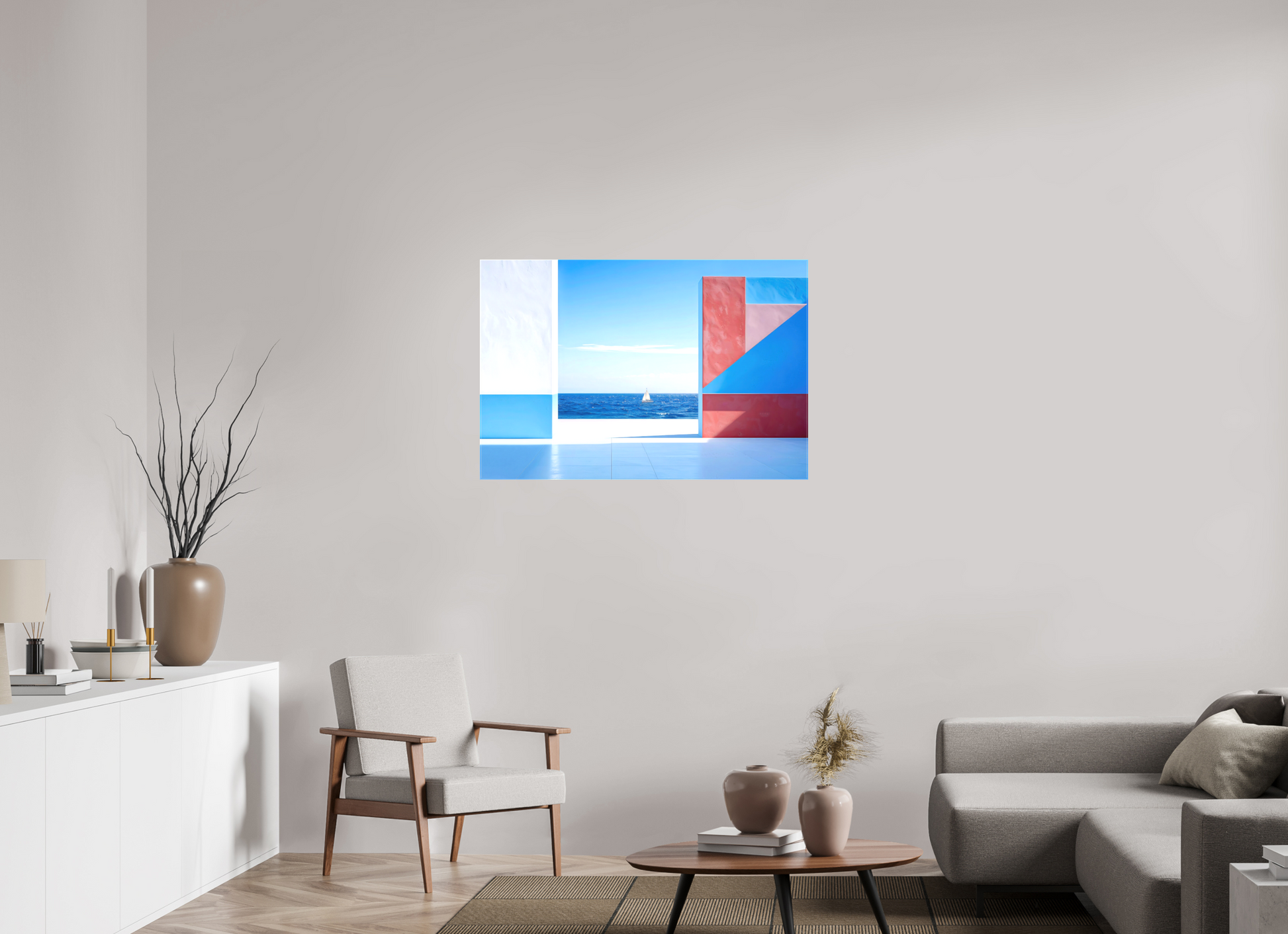 105 x 70 cm, Leinwand glänzend Mauer am Meer-03—Wandkunst, Fine Art Print, Leinwand, Acryldruck