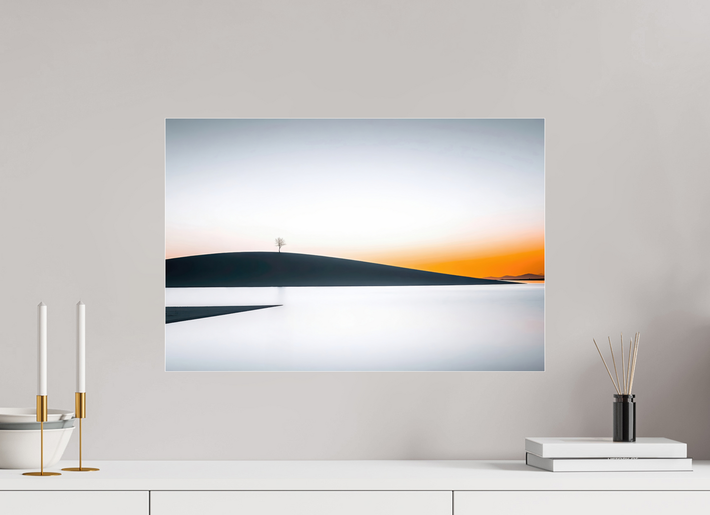 60 x 40 cm, Acrylglas glänzend standard Einsamer Baum im Abendlicht—Wandkunst, Fine Art Print, Leinwand, Acryldruck, Alu-Dibond