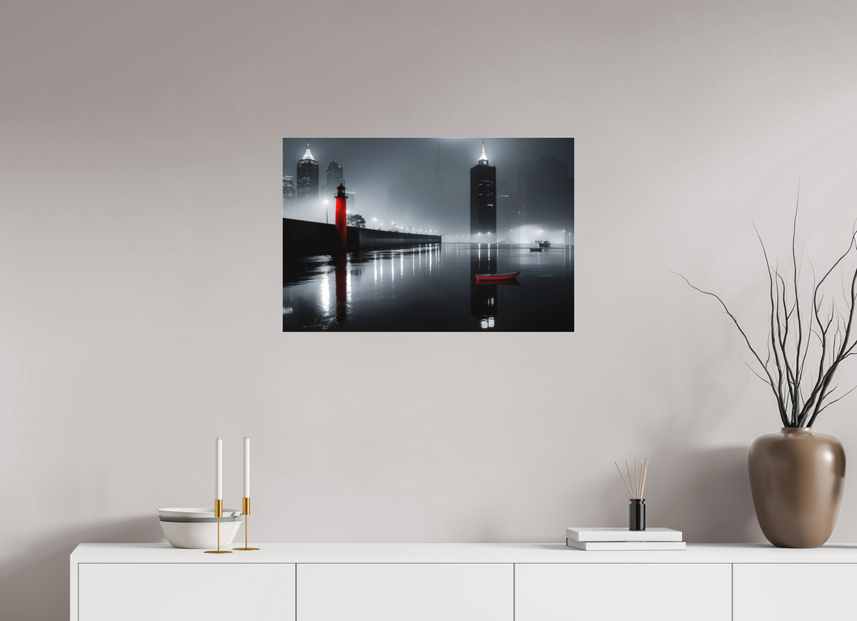 75 x 50 cm, Fine Art Pigmentdruck hinter Acrylglas Hafenstadt bei Nacht -noir city- 01—Wandkunst, Fine Art Print, Leinwand, Acryldruck, Alu-Dibond