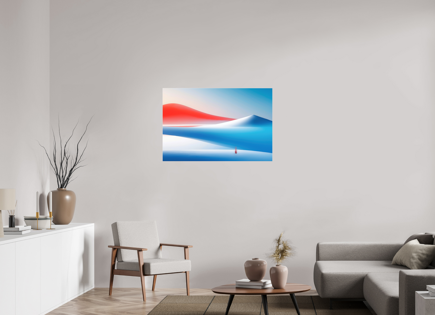 105 x 70 cm, Fine Art Pigmentdruck hinter Acrylglas Rotes Leuchten, blaue Stille