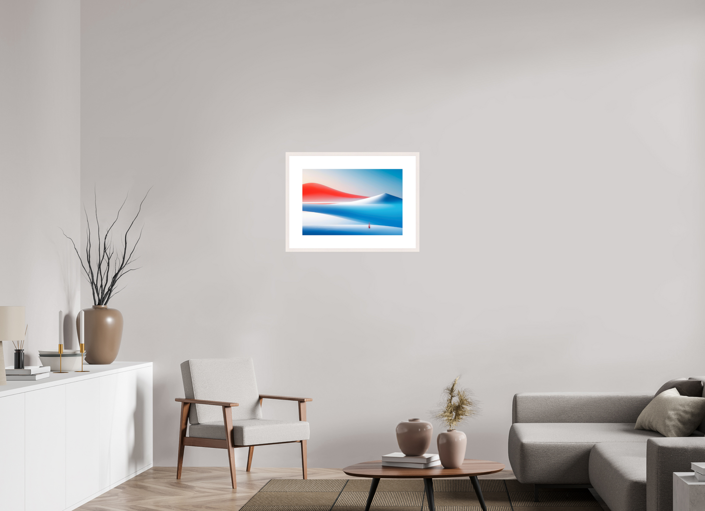 60 x 40 cm, Fine Art Print gerahmt Rotes Leuchten, blaue Stille
