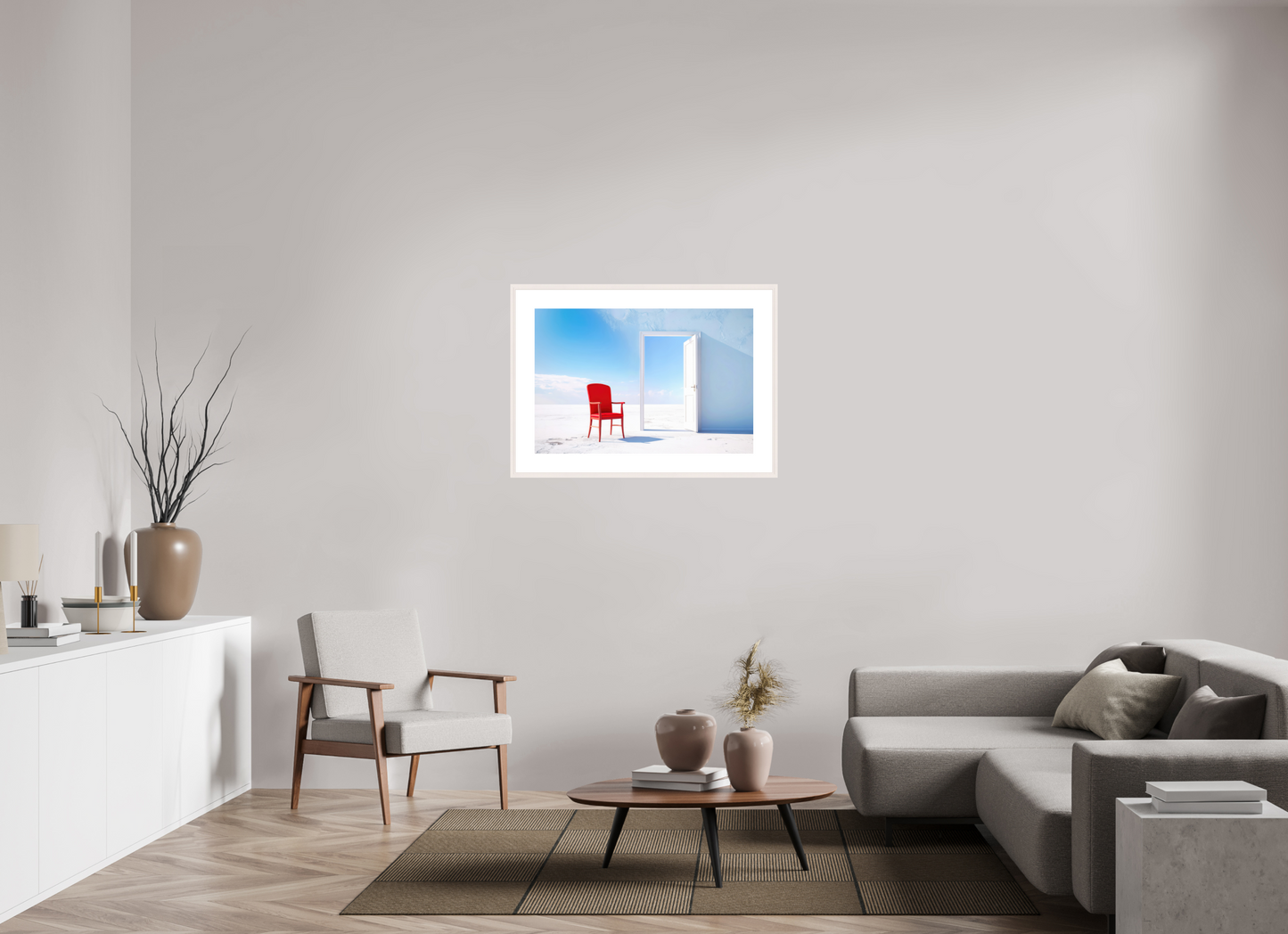90 x 60 cm, Fine Art Print gerahmt Blick durch die Tür surreal-02