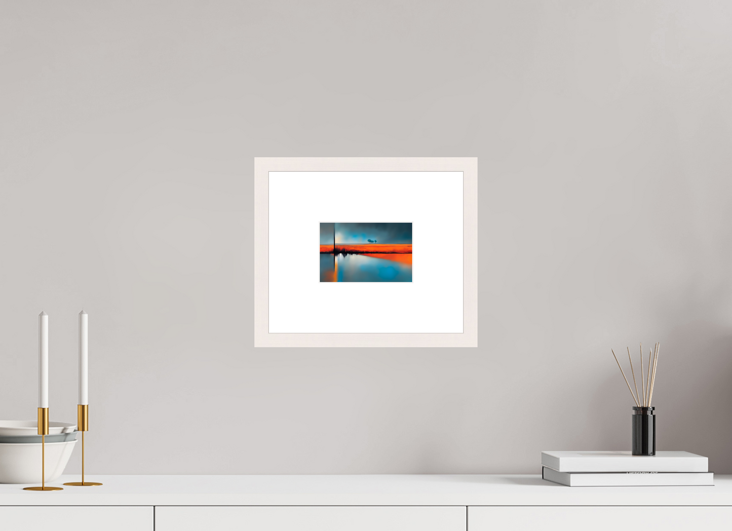 15 x 10 cm, Fine Art Print gerahmt Blauer Halt am roten Ufer