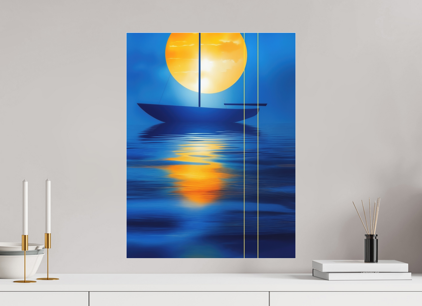 45 x 60 cm, Fine Art Pigmentdruck hinter Acrylglas Segel im goldenen Kreis—Wandkunst, Fine Art Print, Leinwand, Acryldruck, Alu-Dibond