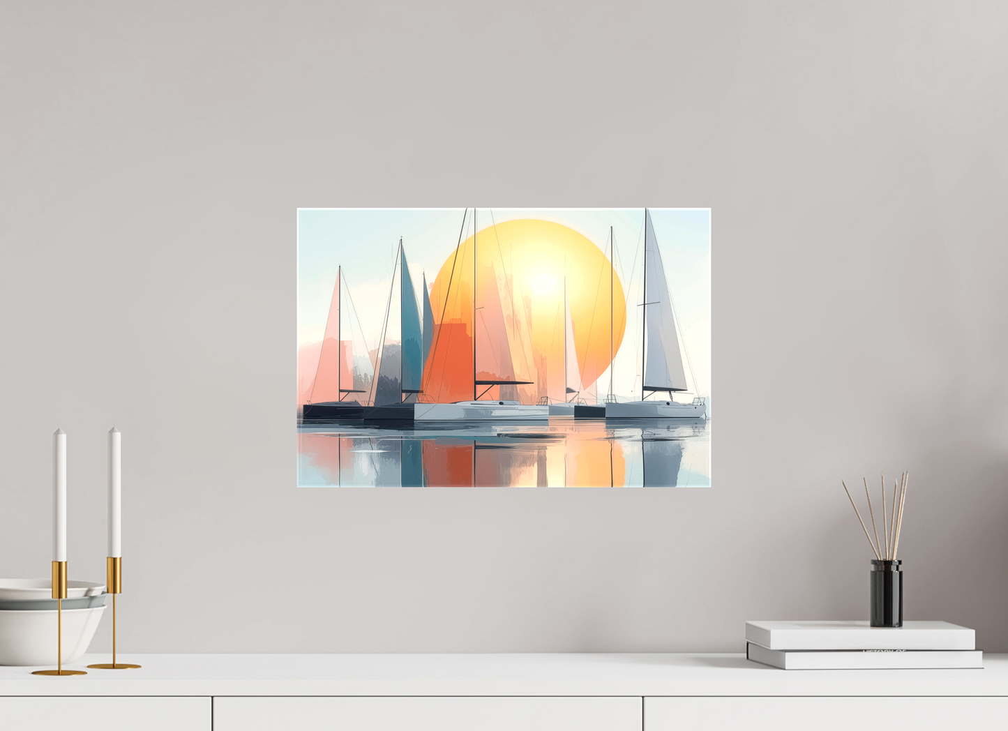 45 x 30 cm, Leinwand glänzend Segelboot-Kunst - Zwischen Horizont und Geometrie-01—Wandkunst, Fine Art Print, Leinwand, Acryldruck, Alu-Dibond