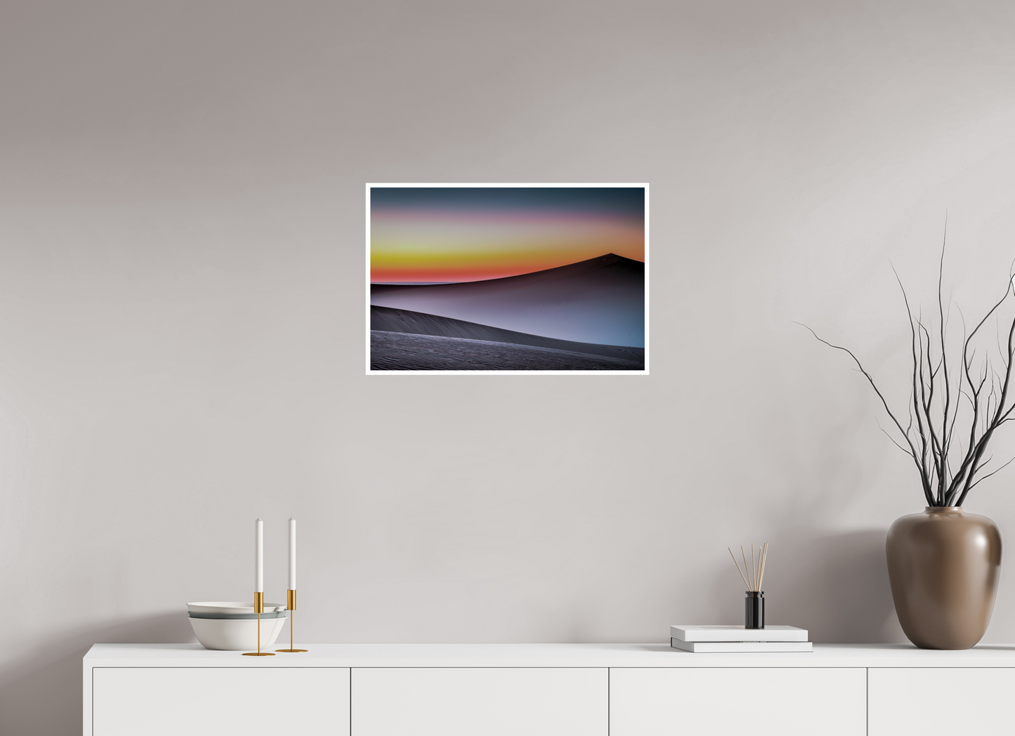 60 x 40 cm, Fine Art Print Hahnemühle Baryta Dämmerung über der Düne—Wandkunst, Fine Art Print, Leinwand, Acryldruck, Alu-Dibond