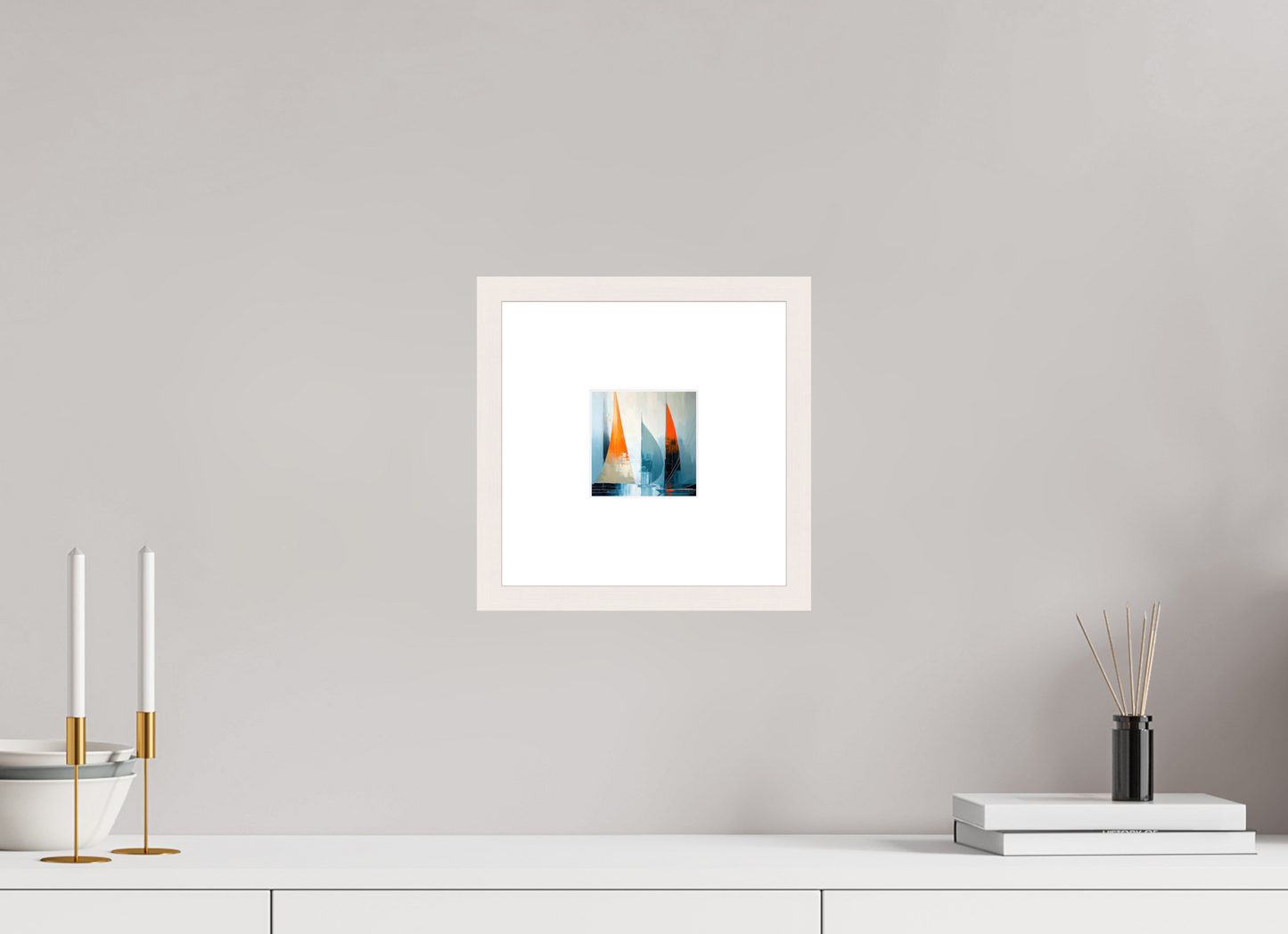 10 x 10 cm, Fine Art Print gerahmt Segelboot-Kunst - Abstraktion in Bewegung