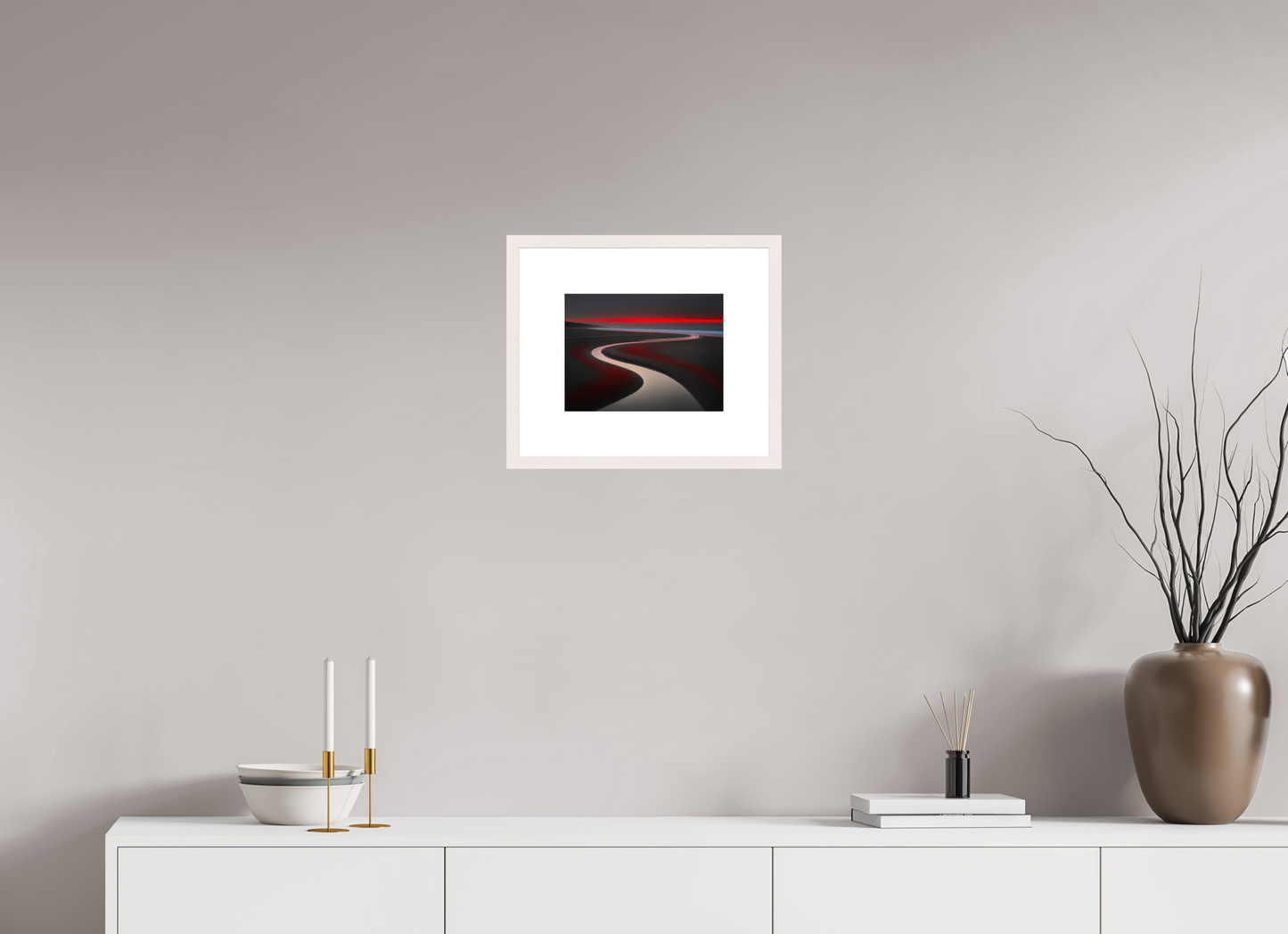 28 x 21 cm, Fine Art Print gerahmt Wattenmeer - die Linie des Lichts