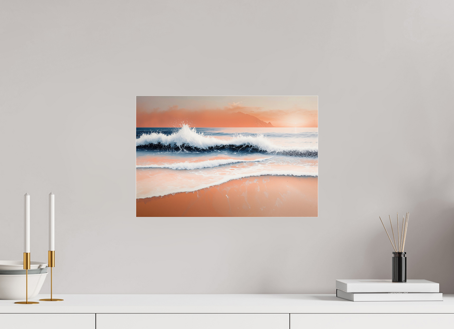 45 x 30 cm, Acrylglas glänzend standard Brandung in Pastell—Wandkunst, Fine Art Print, Leinwand, Acryldruck, Alu-Dibond