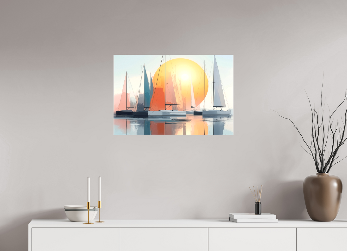 75 x 50 cm, Leinwand glänzend Segelboot-Kunst - Zwischen Horizont und Geometrie-01—Wandkunst, Fine Art Print, Leinwand, Acryldruck, Alu-Dibond