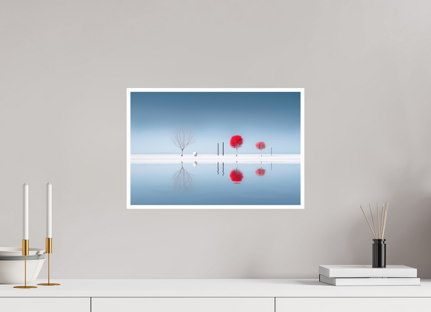 45 x 30 cm, Fine Art Print Hahnemühle Baryta Rote Stille am Ufer—Wandkunst, Fine Art Print, Leinwand, Acryldruck, Alu-Dibond