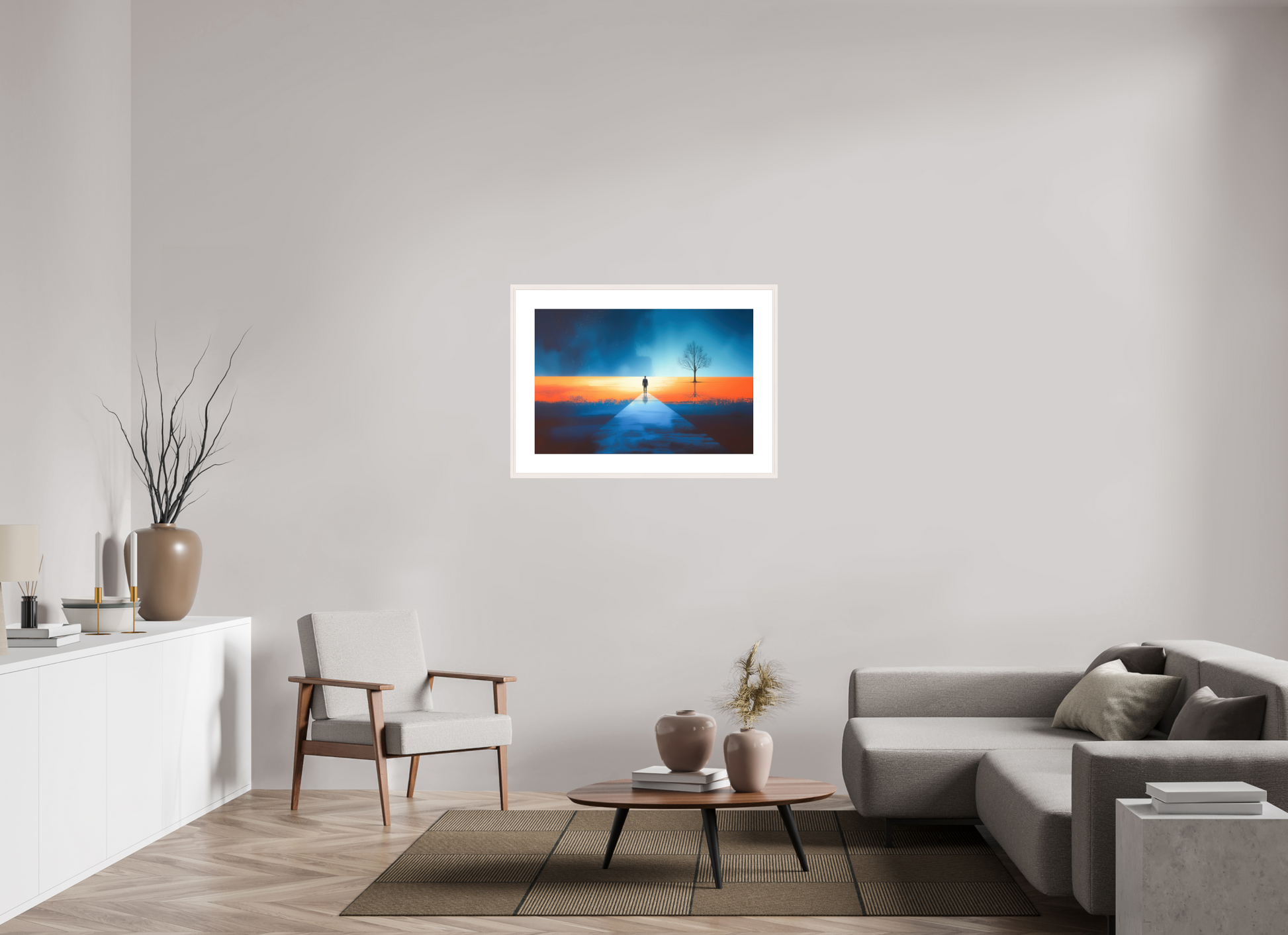 90 x 60 cm, Fine Art Print gerahmt Der Pfad ins Zwischenlicht