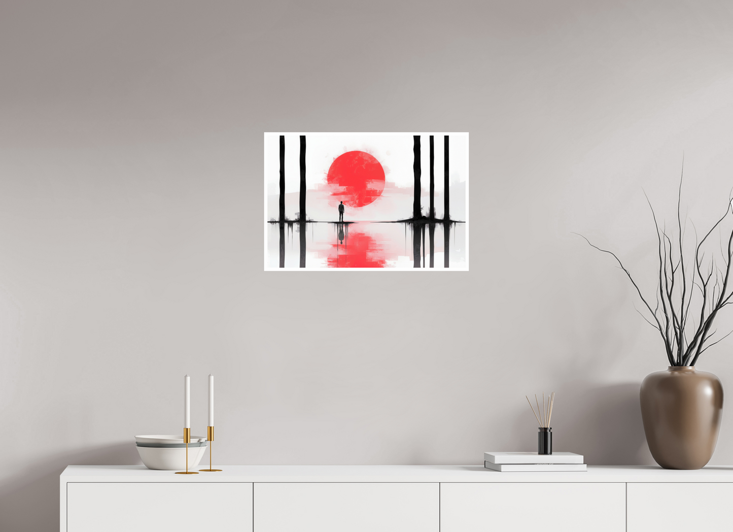60 x 40 cm, Fine Art Print Hahnemühle Baryta Rote Sonne, Stille Küste—Wandkunst, Fine Art Print, Leinwand, Acryldruck, Alu-Dibond