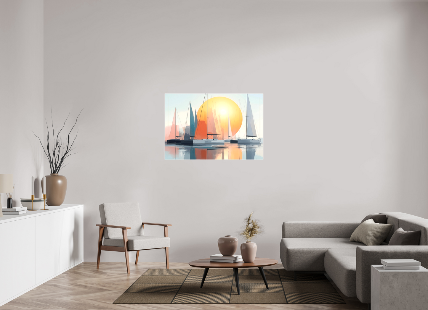 120 x 80 cm, Leinwand glänzend Segelboot-Kunst - Zwischen Horizont und Geometrie-01—Wandkunst, Fine Art Print, Leinwand, Acryldruck, Alu-Dibond