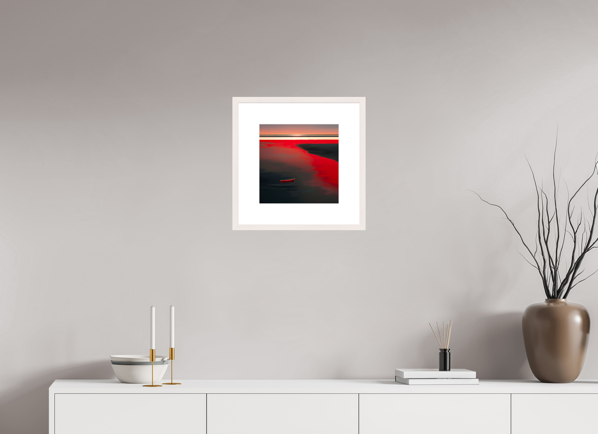 30 x 30 cm, Fine Art Print gerahmt Allein im Rot