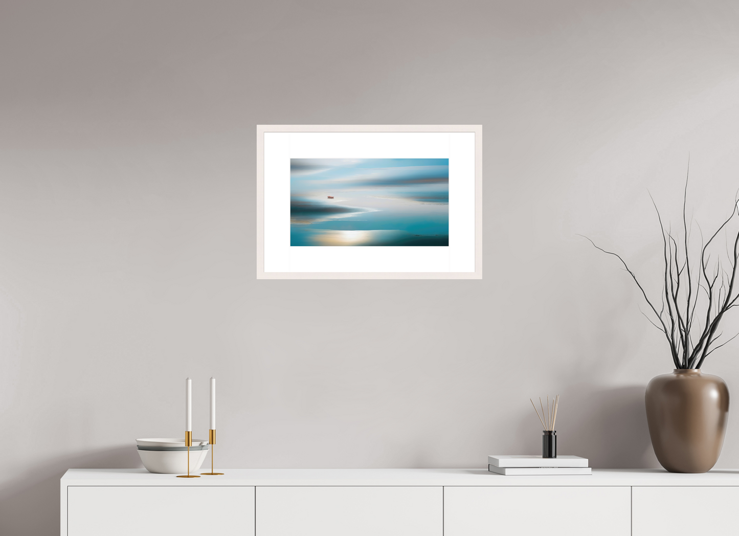 48 x 27 cm, Fine Art Print gerahmt Boot im Wattenmeer-06
