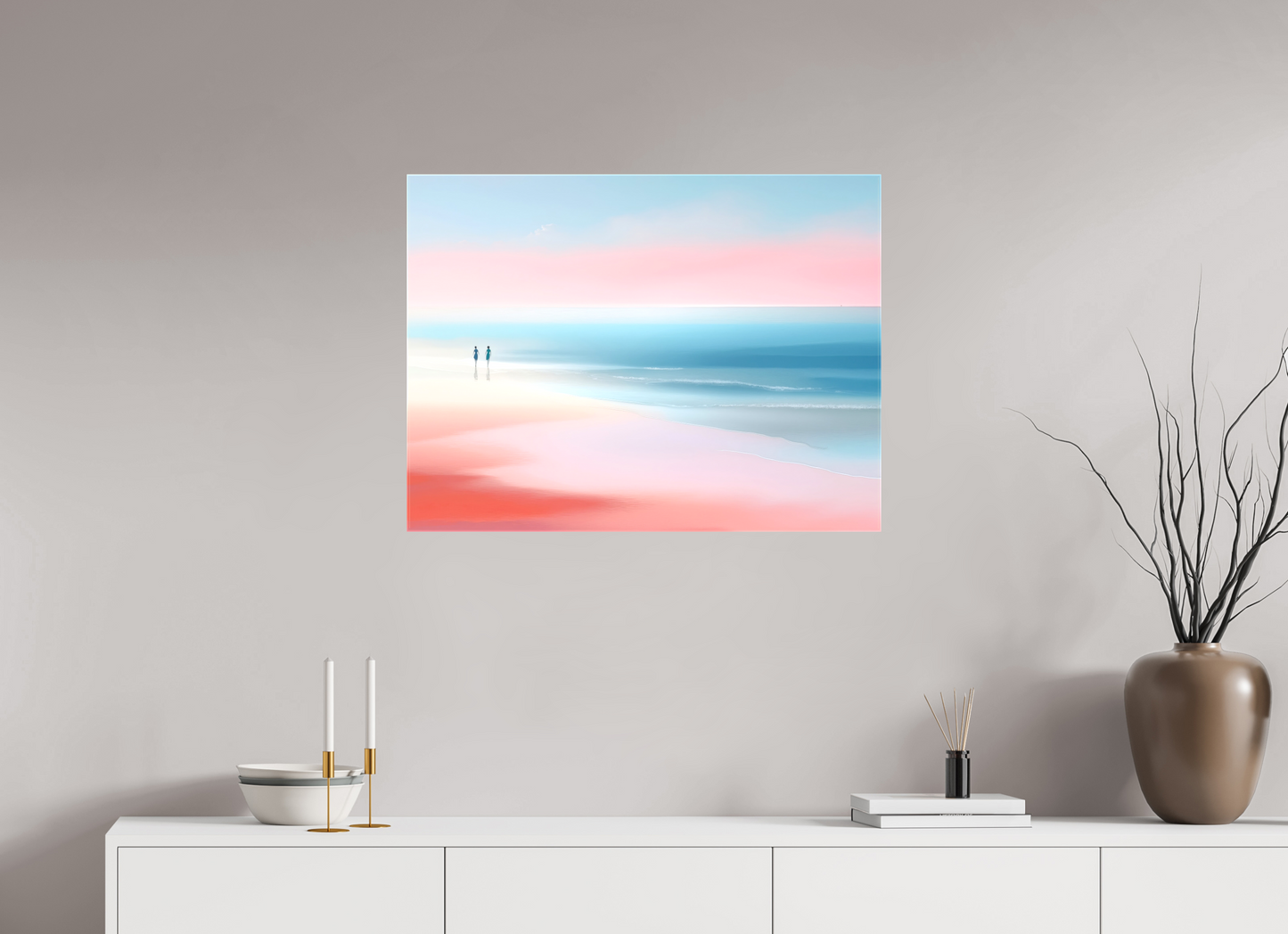 80 x 60 cm, Leinwand glänzend Zwei Frauen am Meer—Wandkunst, Fine Art Print, Leinwand, Acryldruck, Alu-Dibond