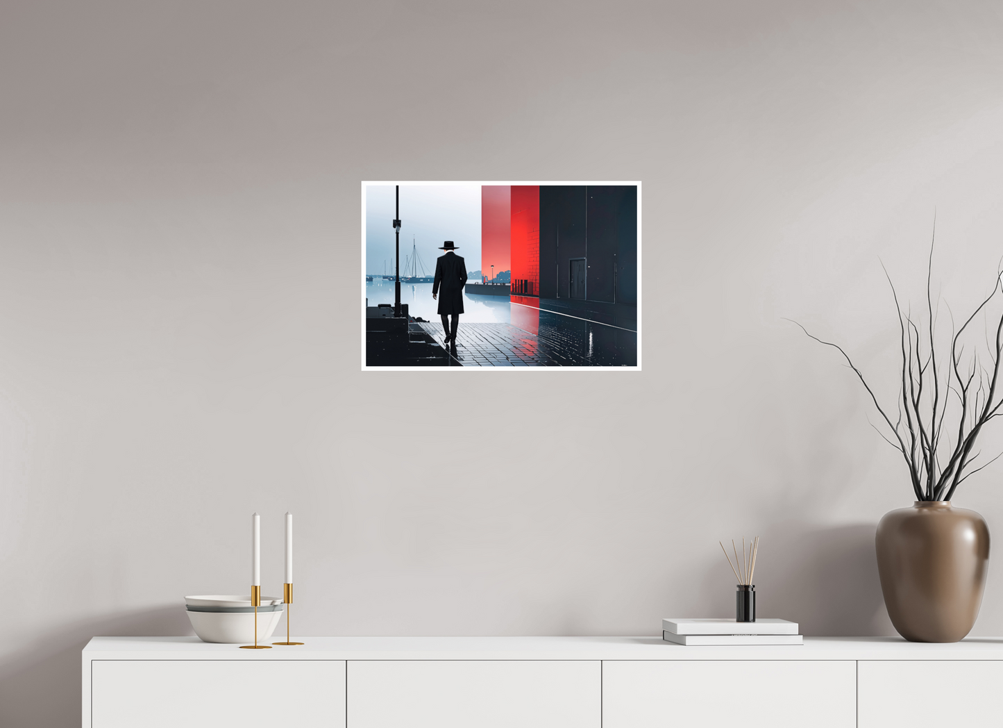 60 x 40 cm, Fine Art Print Hahnemühle Baryta Mann in Hafenstadt -noir city- 01