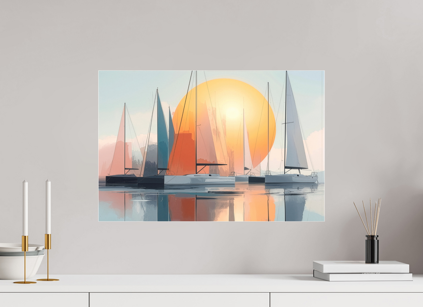 60 x 40 cm, Fine Art Pigmentdruck hinter Acrylglas Segelboot-Kunst - Zwischen Horizont und Geometrie-01—Wandkunst, Fine Art Print, Leinwand, Acryldruck, Alu-Dibond