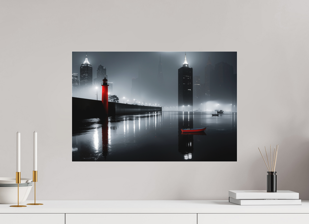 60 x 40 cm, Fine Art Pigmentdruck hinter Acrylglas Hafenstadt bei Nacht -noir city- 01—Wandkunst, Fine Art Print, Leinwand, Acryldruck, Alu-Dibond