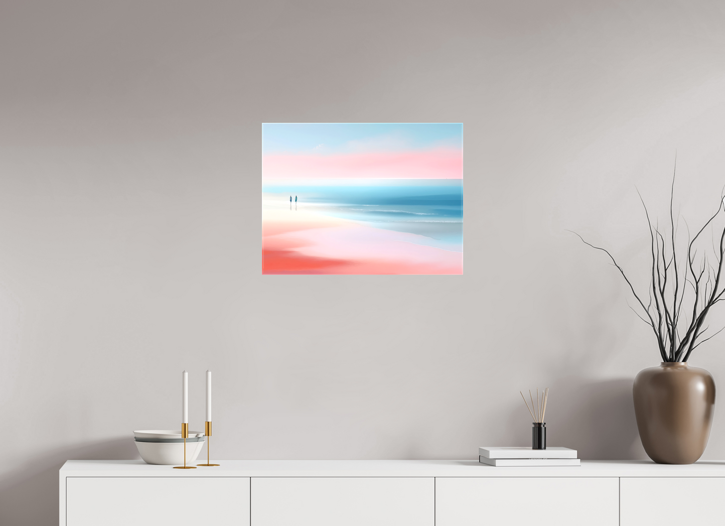 60 x 45 cm, Leinwand glänzend Zwei Frauen am Meer—Wandkunst, Fine Art Print, Leinwand, Acryldruck, Alu-Dibond