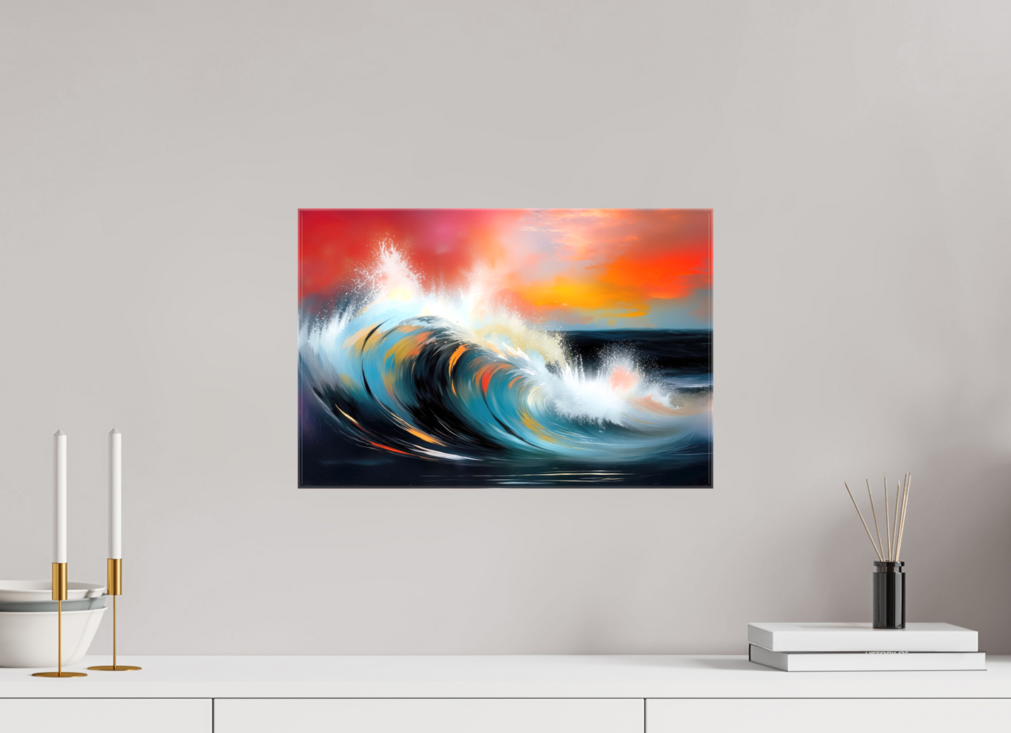 45 x 30 cm, Leinwand glänzend Glühende Brandung—Wandkunst, Fine Art Print, Leinwand, Acryldruck, Alu-Dibond