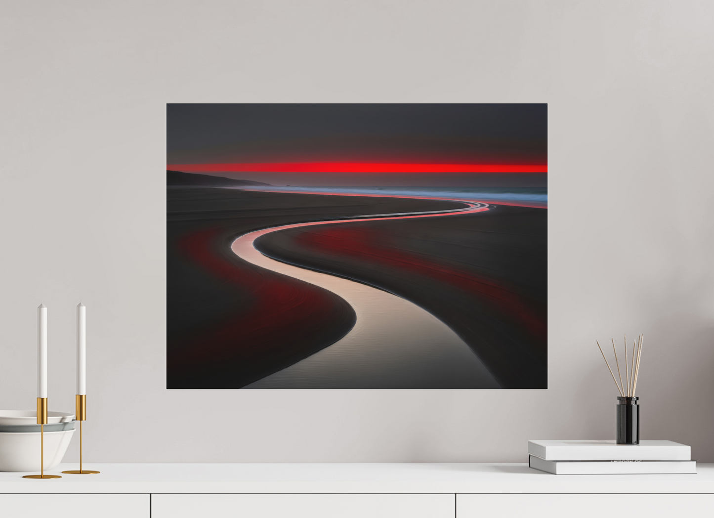 60 x 45 cm, Fine Art Pigmentdruck hinter Acrylglas Wattenmeer - die Linie des Lichts—Wandkunst, Fine Art Print, Leinwand, Acryldruck, Alu-Dibond