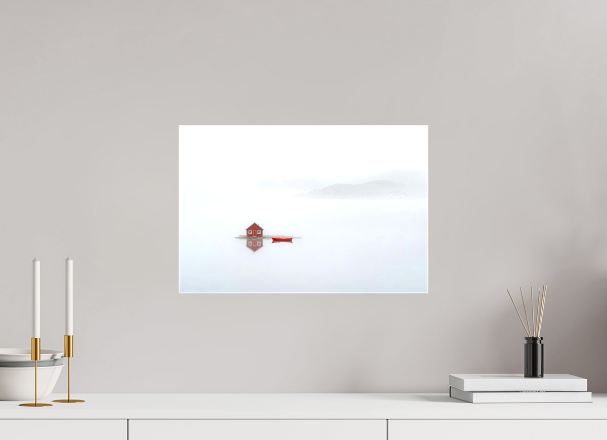45 x 30 cm, Leinwand glänzend Im Küstennebel ein Zuhause--Wandkunst, Fine Art Print, Leinwand, Acryldruck, Alu-Dibond